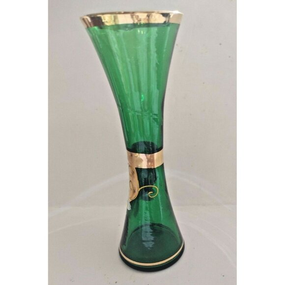 Bohemia Art Glass Vase Hand Blown - Gold Gilded- Enamel Florals 7" Tall - Picture 3 of 11
